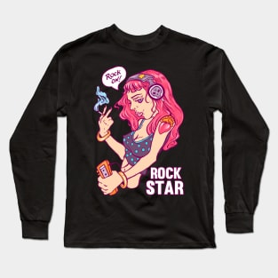 Rocker Girl with headphones Long Sleeve T-Shirt